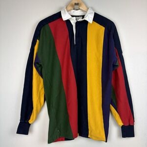 Vtg 90s Britches Rugby Polo Shirt Mens M Multicolor Vertical Stripes Colorblock